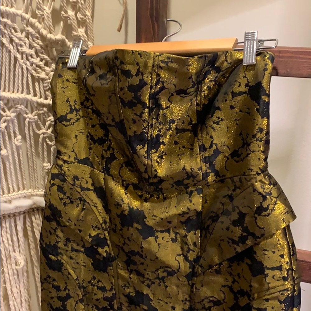 Shimmery Black and Gold Cocktail Strapless Dress